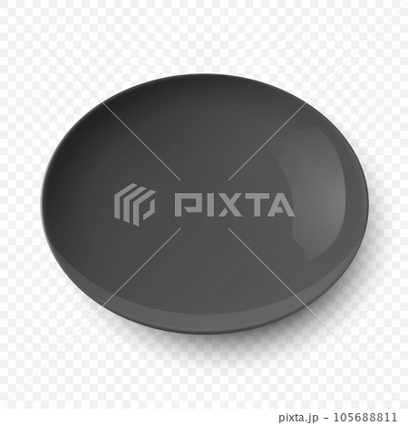 Vector 3d Realistic Black Empty Porcelain, Ceramic Plate Icon Closeup Isolated. Design Template for Mockup. Stock Vector Illustration. Front View Vector 3d Realistic Black Empty Porcelain, Ceramic Plate Icon Closeup Isolated. Design Template for Mockup. Stock Vector Illustration. Front View 105688811