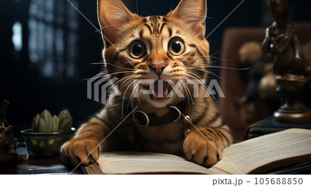 Cat schoolboy with a book 105688850