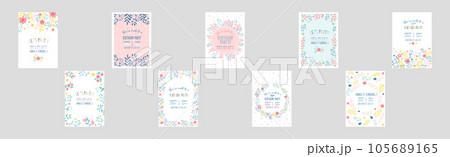 Creative Birthday Card Cover with Floral Branch and Flower Vector Set 105689165