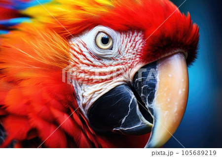 Close up of colorful scarlet macaw parrot. Close up of colorful scarlet macaw parrot. 105689219