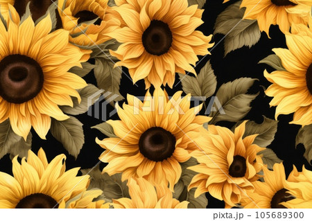 Watercolor retro sunflowers background, seamless pattern Watercolor retro sunflowers background, seamless pattern 105689300
