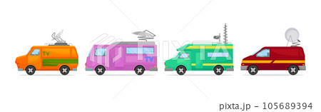 Broadcasting Car with Satellite Antenna for Reporting News Vector Set 105689394
