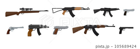 Handguns or Pistol Models with Firing Trigger for Hunting Vector Set Handguns or Pistol Models with Firing Trigger for Hunting Vector Set 105689424