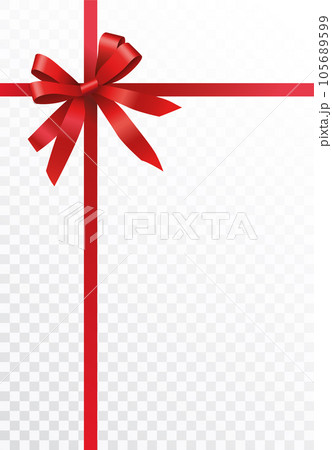 Vector realistic gift wrapping design with shiny red ribbons and bow isolated on transparent background 105689599