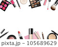 Vector make-up background with space for your text and cosmetic tools on white background from top view 105689629