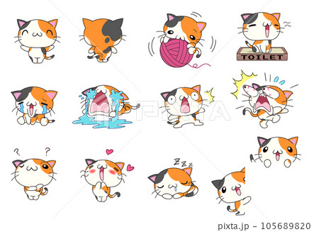 かわいい猫の色々なポーズセットpart2（三毛猫） 105689820