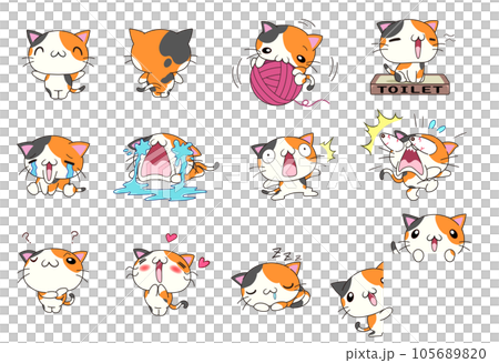 可愛的貓咪各種姿勢套裝第 2 部分（印花布貓） 105689820