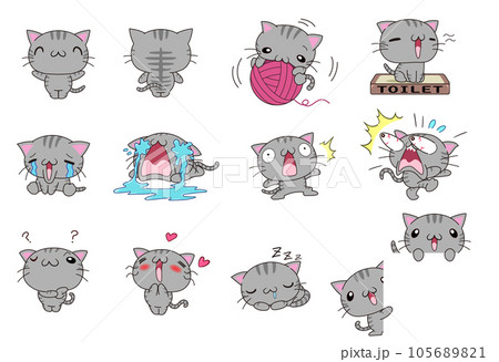 かわいい猫の色々なポーズセットpart2（サバトラ） 105689821