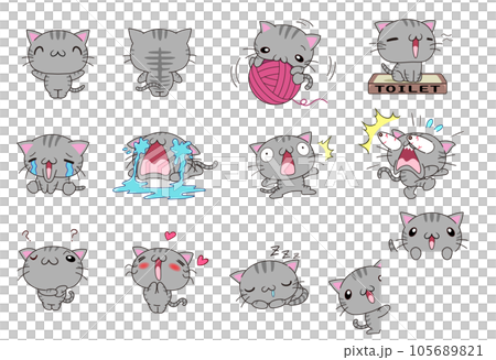 かわいい猫の色々なポーズセットpart2（サバトラ） 105689821