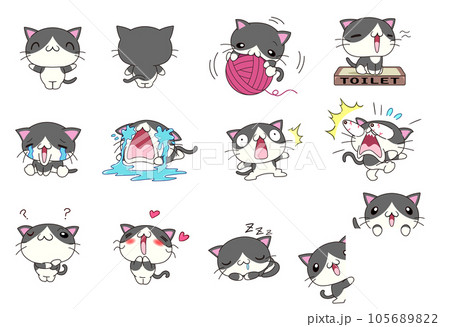 かわいい猫の色々なポーズセットpart2（ハチワレ） 105689822