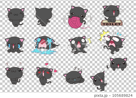 Cute cat various pose set part2 (black cat) Cute cat various pose set part2 (black cat) 105689824