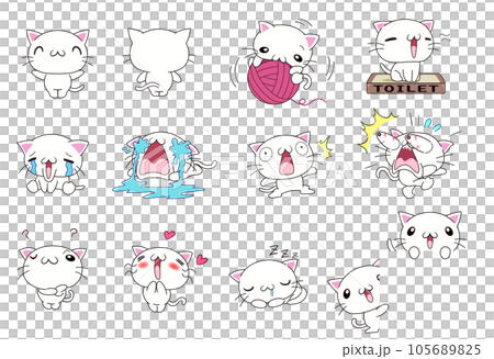 可愛貓咪各種姿勢套裝第 2 部分（白貓） 105689825