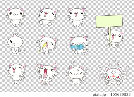 かわいい猫の色々なポーズセットpart1（白猫） 105689826