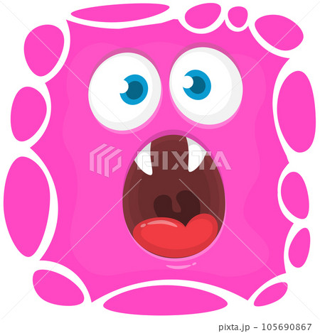 Funny cartoon monster character face expression. Illustration of cute and happy mythical alien creature. Halloween design 105690867