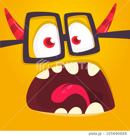 Funny cartoon monster character face expression. Illustration of cute and happy mythical alien creature. Halloween design 105690889