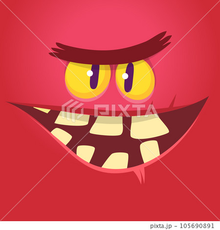 Funny cartoon monster character face expression. Illustration of cute and happy mythical alien creature. Halloween design 105690891