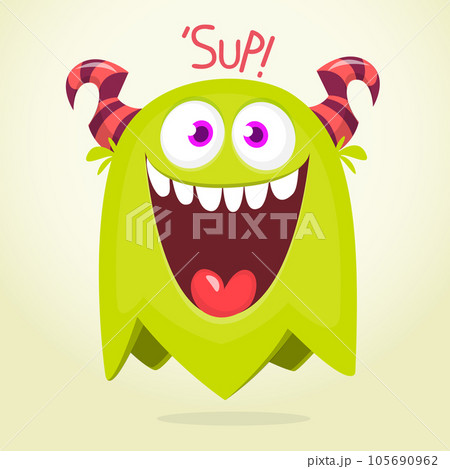 Funny cartoon monster character. Illustration of cute and happy mythical alien creature. Halloween design Funny cartoon monster character. Illustration of cute and happy mythical alien creature. Halloween design 105690962
