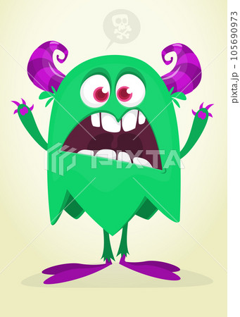 Funny cartoon monster character. Illustration of cute and happy mythical alien creature. Halloween design 105690973