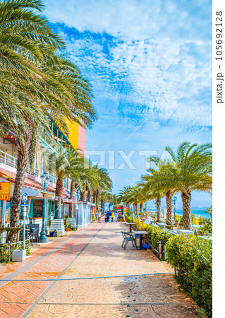 アメリカンビレッジ 沖縄 南国 ヤシの木 青空 リゾート 街並み 105692128