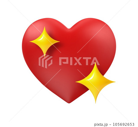 Sparkling heart emoji. 3D red heart and yellow...のイラスト素材 ...