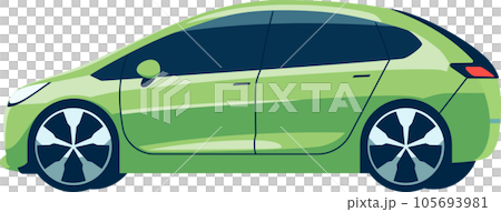 Futuristic Electric Vehicle, Electric Car Charging Station, Environmentally Friendly Transportation, Flat Style Vector Illustration. Futuristic Electric Vehicle, Electric Car Charging Station, Environmentally Friendly Transportation, Flat Style Vector Illustration. 105693981