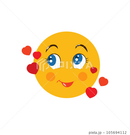 A smiley face in love. Amorous emoji. Yellow smiley face with hearts. Vector illustration isolated on a white background 105694112