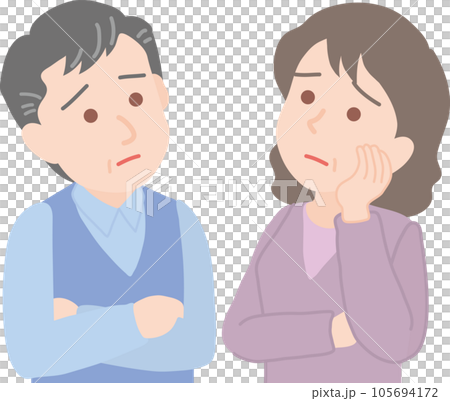 擔心抬頭的老年男女 105694172