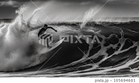 professional surfer riding waves. men catching waves in ocean, isolated. Surfing action water board sport. people water sport lessons and beach swimming activity on summer vacation. AI Generative. 105694681