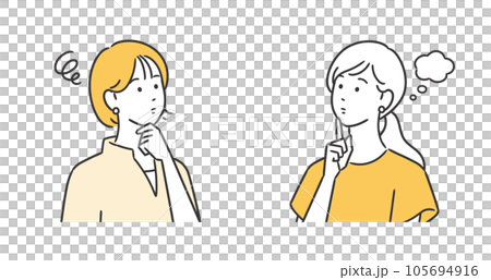 困った表情で考える働く女性・主婦のイラスト 困った表情で考える働く女性・主婦のイラスト 105694916