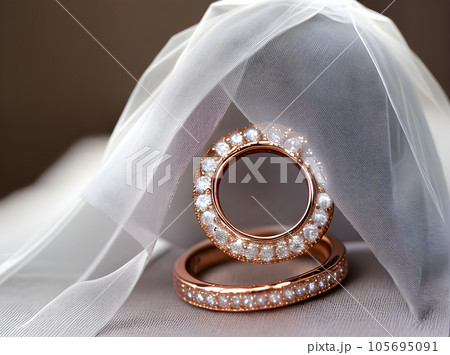 Realistic two wedding rings veil: extreme sharp 105695091