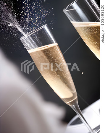 Realistic wedding champagne splash closeup sharp focus 105695120