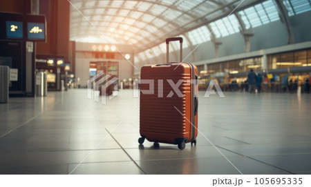 Red Suitcase in airport terminal, travel concept 105695335