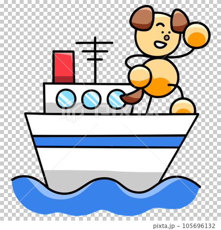 船に乗るわんまるのイラスト(左右反転バージョン)　犬 105696132