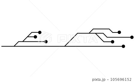 Printed circuit board PCB tracks isolated on white background. Technical clipart with lines and dots at the ends. Dividers for design. 105696152