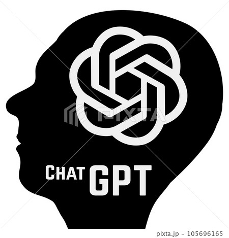 Human head silhouette with brain from ChatGPT artificial intelligence program logo, OpenAI company, isolated on white background. Human head silhouette with brain from ChatGPT artificial intelligence program logo, OpenAI company, isolated on white background. 105696165