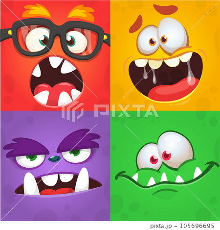 Funny cartoon monster faces. Illustration of  alien different expression. Halloween design. Great for party decoration or package design 105696695