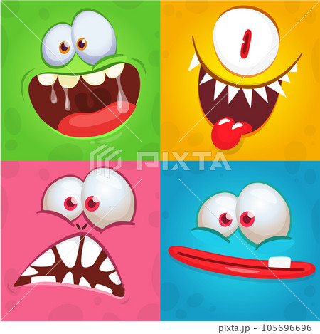 Funny cartoon monster faces. Illustration of  alien different expression. Halloween design. Great for party decoration or package design 105696696
