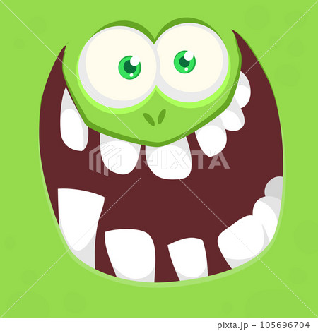 Funny cartoon monster character face expression. Illustration of cute and happy alien creature. Halloween design 105696704