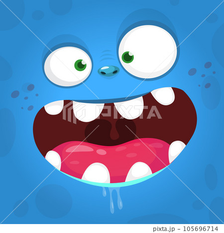 Funny cartoon monster character face expression. Illustration of cute and happy alien creature. Halloween design Funny cartoon monster character face expression. Illustration of cute and happy alien creature. Halloween design 105696714