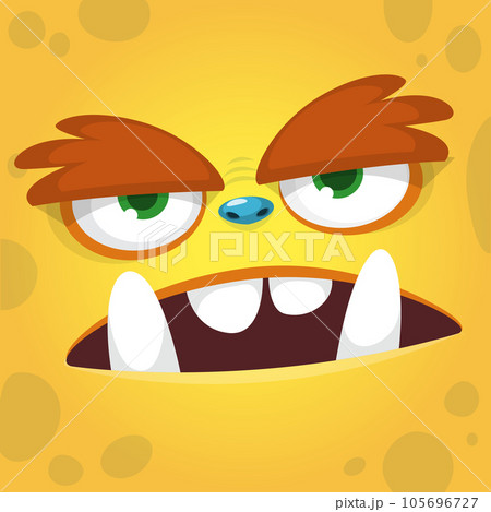 Funny cartoon monster character face expression. Illustration of cute and happy alien creature. Halloween design 105696727