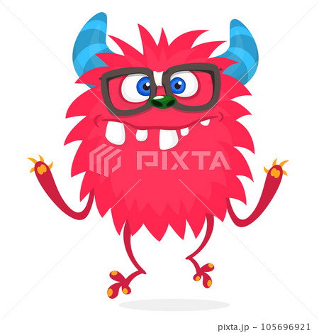 Happy cartoon monster. Halloween vector illustration of funny monster creature 105696921