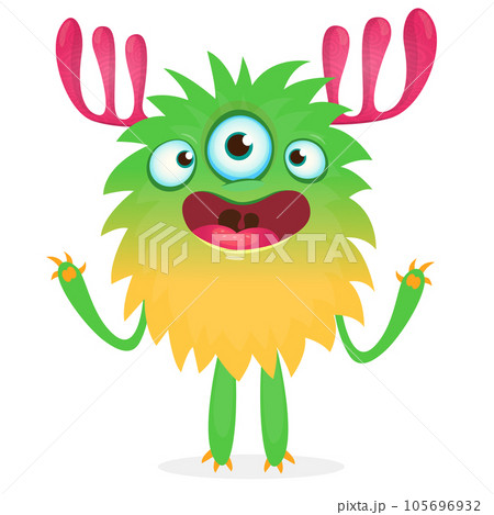 Happy cartoon monster. Halloween vector illustration of funny monster creature Happy cartoon monster. Halloween vector illustration of funny monster creature 105696932