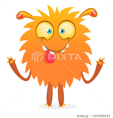 Happy cartoon monster. Halloween vector illustration of funny monster creature Happy cartoon monster. Halloween vector illustration of funny monster creature 105696934