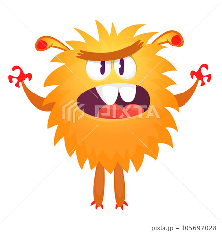 Happy cartoon monster. Halloween vector illustration of funny monster creature Happy cartoon monster. Halloween vector illustration of funny monster creature 105697028