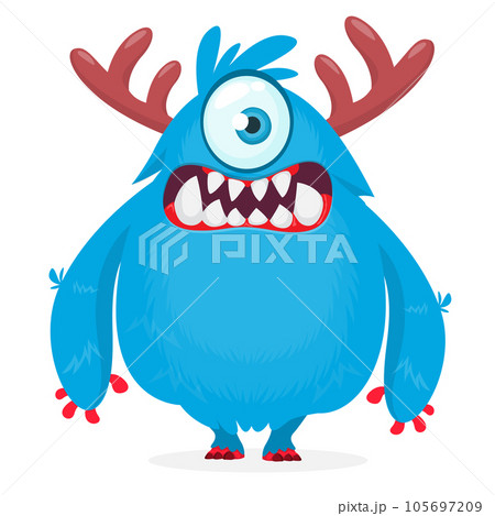Funny cartoon furry monster character. Illustration of cute and happy mythical alien 105697209