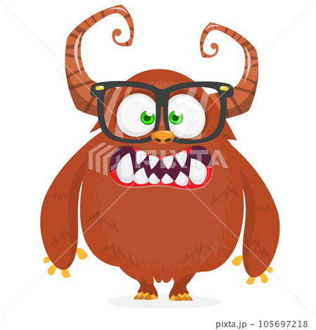 Funny cartoon furry monster character. Illustration of cute and happy mythical alien 105697218