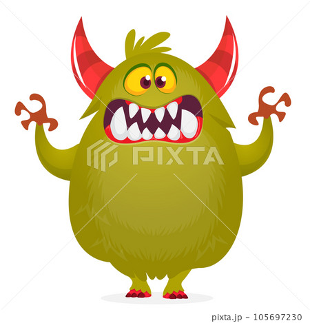 Funny cartoon furry monster character. Illustration of cute and happy mythical alien Funny cartoon furry monster character. Illustration of cute and happy mythical alien 105697230