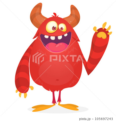 Funny cartoon furry monster character. Illustration of cute and happy mythical alien Funny cartoon furry monster character. Illustration of cute and happy mythical alien 105697243