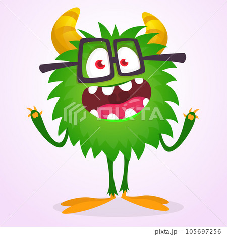 Happy cartoon monster. Halloween vector illustration of funny monster creature Happy cartoon monster. Halloween vector illustration of funny monster creature 105697256