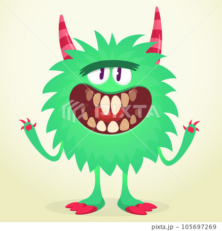Happy cartoon monster. Halloween vector illustration of funny monster creature Happy cartoon monster. Halloween vector illustration of funny monster creature 105697269